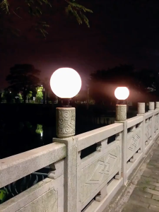 three-color Solar light round spherical pillar light super bright outdoor gate light road light with remote control