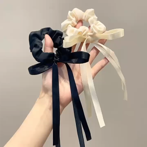 Dây Cột Tóc Scrunchies Bằng Vải Satin Đính Nơ Dễ Thương Cho Nữ