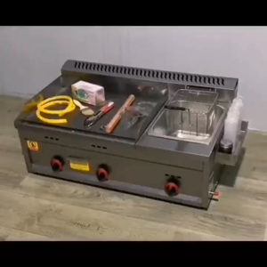 Mideca Burger Griddle With Double Deep Fryer: Heavy Duty Gas Type Griddle For Business