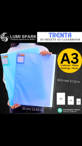LUMISPARK TRENTA A3 Clearbook - Transparent Waterproof Sleeve Binder 20 Sheets | for Pictures Plates Documents Artwork School Office Filing Diamond Painting Music Sheet Magazine Page Cutting Premium Durable Storage (3 Colors)