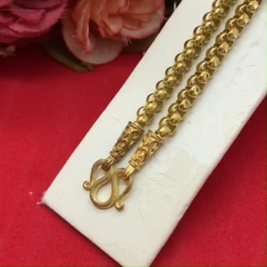 สร้อยคอทองเหลืองลายผ่าหวายมนคั่นหัวจรวด ความยาว 20 นิ้ว เทียบ 3 บาท ทองเหลืองแท้ งานดิบไม่ชุบ ทองเหลืองโบราณ พร้อมส่ง