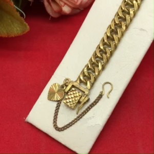 สร้อยข้อมือทองเหลืองลายเลสแบน ยาว 7 นิ้ว ตะขอคลิปล็อค งานดิบไม่ชุบ ทองโบราณ พร้อมส่ง