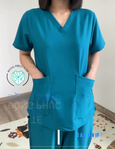 Bộ Spa Màu Xanh Cổ Vịt Kỹ Thuật Viên Bộ Scrubs Cotton Lạnh Hàn - Cao Cấp