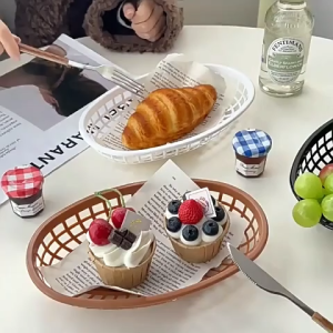 Oval Fast Food Serving Tray Basket Fried Food Basket Plastic Use For Fruit Basket Vegetable Fried Chicken Burger Fries