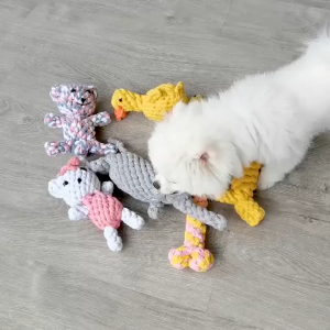 Mainan Tali Katun Gigit Kunyah Anjing Bentuk Hewan Bahan Kuat Bisa di Cuci
