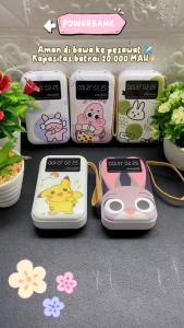Cute Mini Kartun Powerbank 20000 mAh 4in1 Screen Digital Display Portable Power Bank dengan Lampu LED Portable Fast Charger Kartun portabel mini Bank Daya Powerbank Pengisian mini Powerbank