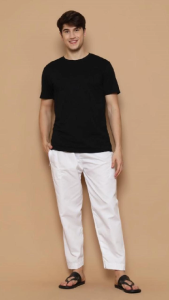 Celana Sirwal Katun Soft Pinggang Elastis Gaya Pantai Pria Santri - Hitam/Putih