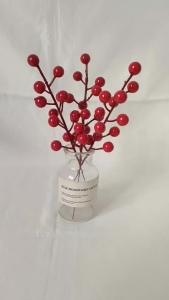 Artificial Holly Flower Bunga Cherry Red Bean Bunga Imlek Red Berry Tanaman Palsu Ornament Dekorasi BG41