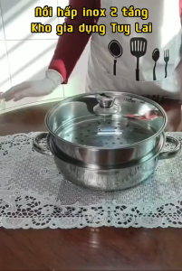 Nồi hấp 2 tầng đa năng inox lắp thủy tinh - Nồi hấp cách thủy kiêm nồi lẩu tiện dụng cho gia đình