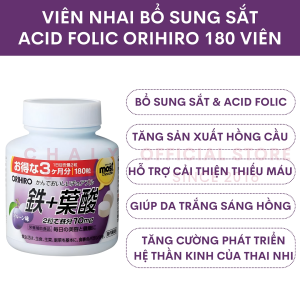 Viên sắt và acid folic Orihiro Most Chewable Nhật 180 viên