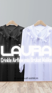Geka Collection - Gamis Syari LAURA: Dress Muslim Panjang Cringle Airflo & Brokat Malika Motif Polos