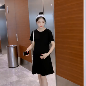 Womens Dresses summer mid-long temperament waist slimming rope Korean version of T-shirt dress