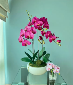 Oriental Fine Art กระถางดอกไม้ประดิษฐ์ ดอกกล้วยไม้พร้อมกระถาง กระถางดอกไม้แสดงความยินดี ดอกไม้ตกแต่งบ้าน