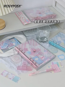 【Ready Stock+COD】 ใบหลวมๆ สมุดโน๊ต แหวน6วง พีวีซีพีวีซี สมุดไดอารี่ แฟชั่นสำหรับผู้หญิง ฝาครอบรูปดาว บัญชีแยกประเภทซองจดหมาย อุปกรณ์สำนักงานโรงเรียน