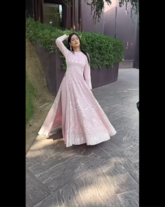 [Pre Order] Size M to 2XL Faux Georgette Gown With Embroidery and Sequence Work With Shahara Set ~ Delivery Lead Time : 10 days