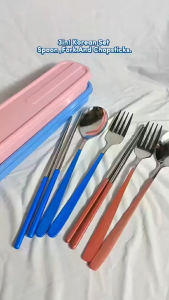 CHAINSHOP 3 in 1 Travel Korean Spoon And Fork Cutlery Set Kitchen Utensils Stainless Steel Portable Utensil