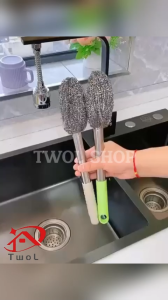 TWOL SHOP 1pcs Long Rod Steel Ball Stainless Steel with Brush Cleaning Dishwashing Long Rod Handle Bottle Cans Do Not Hurt Hands Special Steel Ball