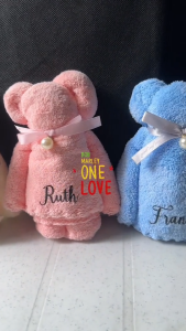 Customised Gift Christmas Origami Face Towel in bright pastel colour personalised names baby showers full month birthday gender reveal party appreciation gift colleagues farewell childrens graduation gift