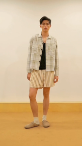 HB Cozy Seer Sucker Shorts - กางเกงขาสั้นเอวยางยืดผ้าเซียซัคเกอร์ - สี เขียว-ครีม / มัสตาร์ด-ครีม