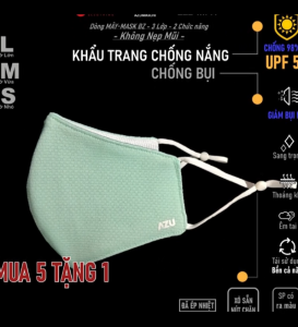 Khẩu trang vải chống nắng 3 lớp không Nẹp Mũi chống Tia UV chống Bụi Mịn Azumikichi màu Ngọc Mint BZ6