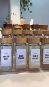 【THICK GLASS】Bamboo Spice Bottle for Spices Herb Seasoning Condiments Glass Shaker Jar Organizer Kitchen Wooden lid Bottles