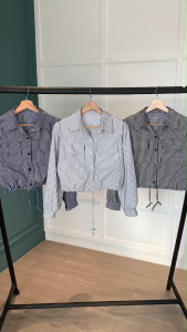 BL20885 Mavie Pull Waist Stripe Crop Shirt