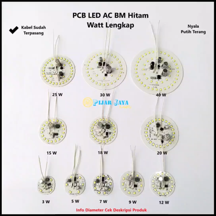 PCB Lampu LED AC BM Hitam Watt Lengkap 3 5 7 9 12 15 18 20 27 30 40 50 Watt Modul Mesin Lampu LED