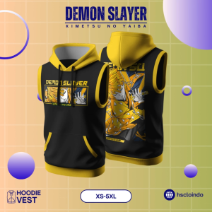 Vest XS-5XL HSCLO Zenitsu Agatsuma Sleeveless Hoodie Anime Manga Demon Slayer Bahan Katun Fleece Ukuran Jumbo Big Size XS S M L XL XXL 3XL 4XL 5XL