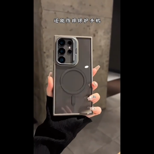 THTOP✨รุ้นใหม่ ✨แม่เหล็กเคสใส้ พร้อมขาตั้งพับได้ Samsung Galaxy S24 S23 Ultra Plus รองรับที่ชาร์จไร้สาย เคสซัมซุง เคสกันกระแทก Magnectic TPU Phone Case