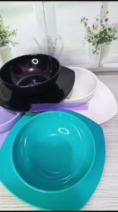 Satu Paket 6 Set Isi 3 Piring Prasmanan & Mangkuk Bulat Melamine