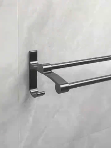 【clearance】60cm Space Aluminum Dual Towel Racks No drilling Punch-free Towel Bar with Hooks Shower Room Rod Holder Self Adhesive Wall Mounted Installation Kitchen Bath Washingroom Hanging Accessories