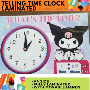 Telling Time Clock Laminated Movable Hands with Free Marker A4 size