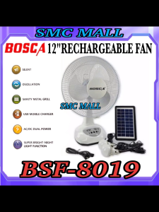 BOSCA 12\" AC / DC Solar Rechargeable Fan DESK Fan With LED Light BSF-8019