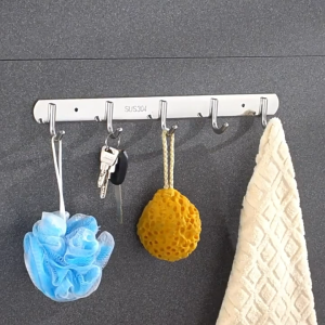 304 Stainless Steel Hook Strong Load-bearing Bathroom Kitchen Towel Hat Row Hooks Hanger No Punch Stick Hook Rack