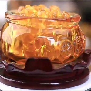风水轩 Fengshui Liuli Treasure Bowl Golden Glaze Citrine Decoration 聚宝盆 送元宝 黄水晶 琉璃 聚财 家居摆件 金元宝 铜钱 风水布局 客厅聚财 开业礼品 吉祥物