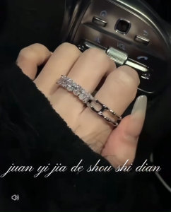 Nhẫn nữ freesize Doudou Set nhẫn bạc đính đá đi tiệc cá tính phong cách Âu Mỹ thời trang JZ002