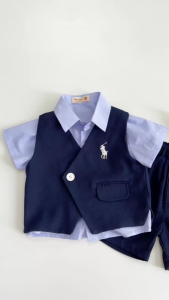 Đồ vest gile cho bé trai cộc tay họa tiết thêu ngựa phong cách hàn quốc BERNIE kids bé 1 đến 7 tuổi