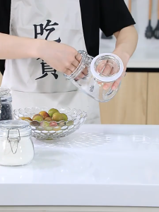 1Pcs 500/1000ml Round Glass Jar With Airtight Aid Leak-Proof Kitchen Storage For Dry Goods