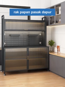 Rak Lemari Dapur  Dengan Pintu Lemari Piring Minimalis Rak Oven Rak Penyimpanan Serbaguna