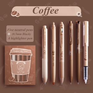 6pc Coffee Gel Pen Student Specific Quick-Drying School Office Supplies Carbon black Pen Straight Liquid