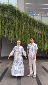 BATIK TRUSMI Dress Panjang Motif Mega Mendung Bumi Pita Biru