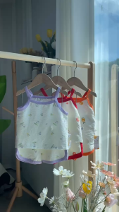 เสื้อผ้าเด็ก ชุดเซทเด็กผู้หญิง สายเดี่ยว+กางเกงขาสั้น พิมพ์ลายดอกไม้ ผ้าใส่สบาย