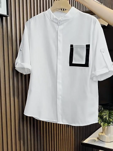 Mens shirt five-quarter sleeve ice silk short-sleeved shirt 2024 new casual trend fashion collar white shirt short-sleeved T-shirt shirt