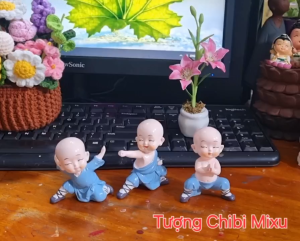 Bộ 03 chú tiểu áo xanh luyện võ múa võ tập võ dễ thương size nhỏ