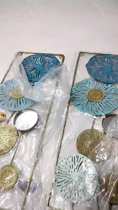 【Ornate Style】Leaf Art with Square Frame Metal Wall Decor for Home Room Living Moonlight