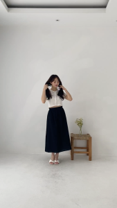 BAGGU Nakia Flare Skirt Black / Rok Linen / Rok Flare Hitam / Korean Skirt