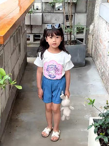 SweetKids พร้อมส่งจากกทม🌸กางเกงยีนส์ขาสั้นเด็กนุ่มๆ🍓กางเกงยีนส์บางสําหรับเด็กผู้หญิง กางเกงขาสั้นเด็กพิมพ์ลายหลวมในฤดูร้อน