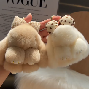 (SG Seller) 13cm Plush Key Chains Rabbit Fur Keychain Bag Hanging Pendant Car Key Ring Rabbit Hair Bow Cute Bunny Couple Keychain