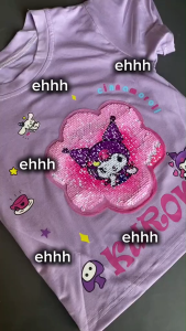 2-8Thn Kaos Anak Putri Warna-Warni Flip Sequins Fashion Musim Panas 100% Katun Cute Cartoon