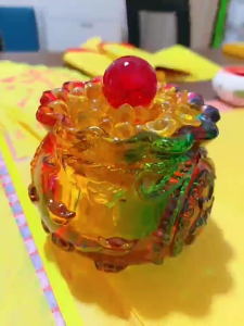 风水轩 聚宝盆 招财 送元宝+五帝钱+财神金米 招财转运纳福 百福缸 Feng shui Liuli Treasure Bowl 黄水晶 琉璃 聚宝盆 聚财 家居摆件 风水布局 客厅聚财 开业礼品 吉祥物